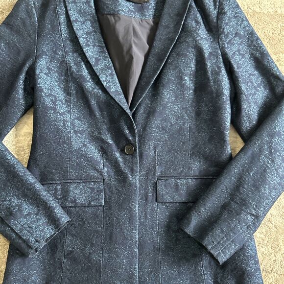 J Brand Layla Blazer Jacket Womens Small Navy Floral Jacquard Metallic Holiday - Picture 4 of 14
